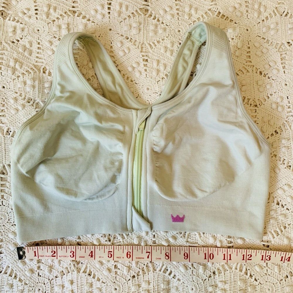 Shefit (S) Sports Bra - Lime Green Zipper Front Racer Back Athletic Supportive